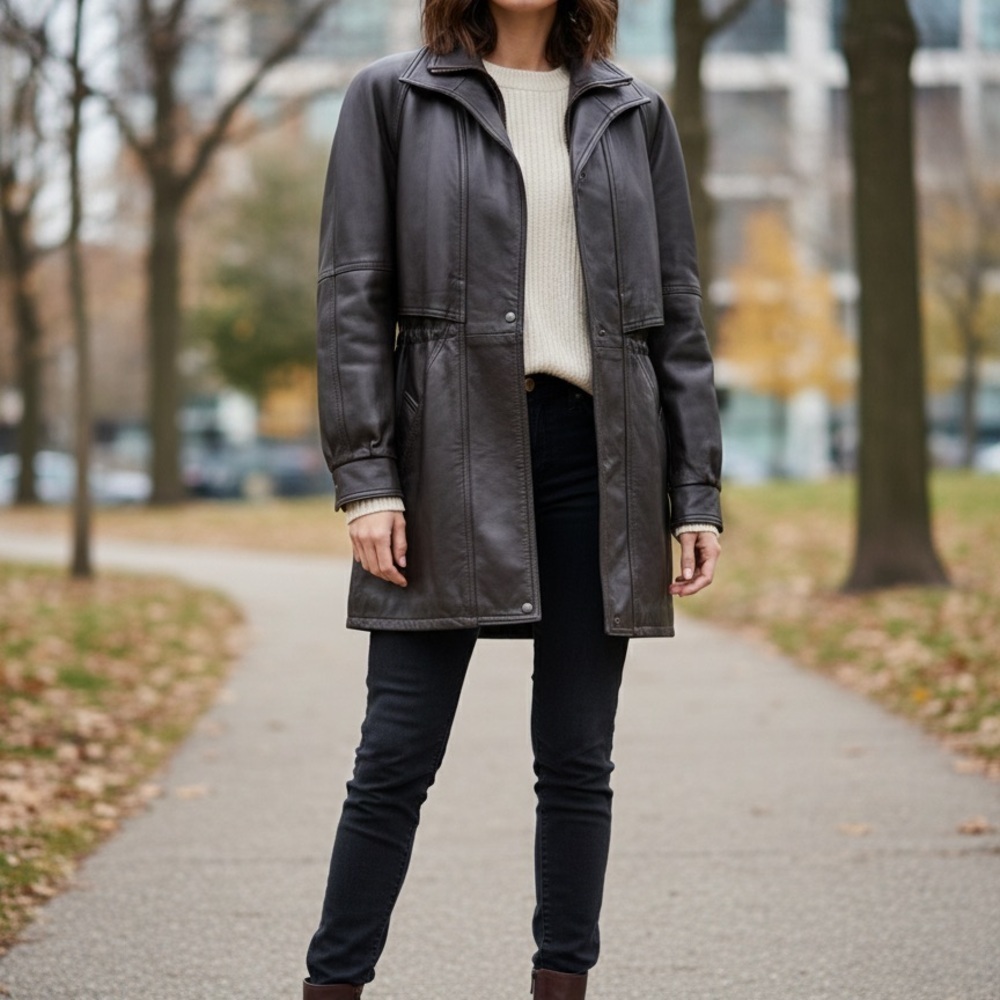 Vintage Gabriel Collection Brown Leather Coat Size Small